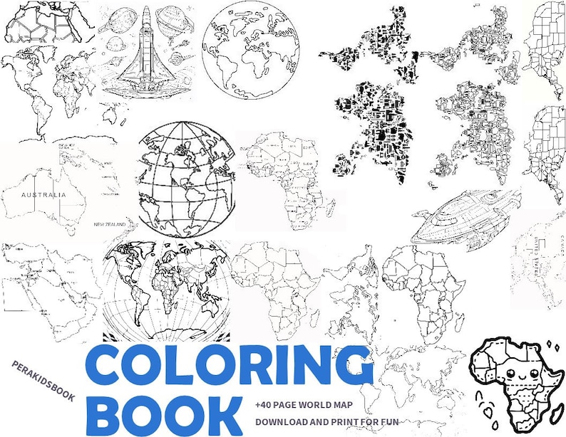 World Map and Coloring Page Printable World Maps, Printable Continents ...