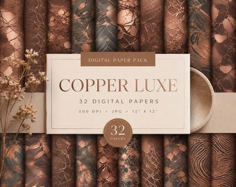 Copper Metallic Digital Papers: Glass Texture Backgrounds (Digital Download)