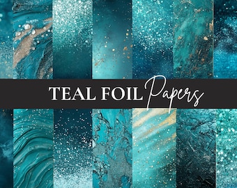 Teal Foil Glitter Digital Papers | Metallic Textures (Digital Download)