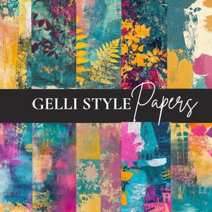 32 Gelli Print Digital Paper Pack – Abstract Mixed Media Backgrounds, Monoprint Textures, Collage and Junk Journal Art Papers