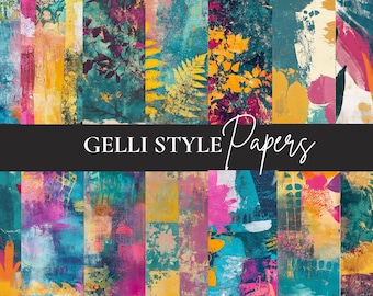 Gelli Print Digital Paper Pack: abstracte texturen met gemengde media (digitale download, 3500 x 3500 px)