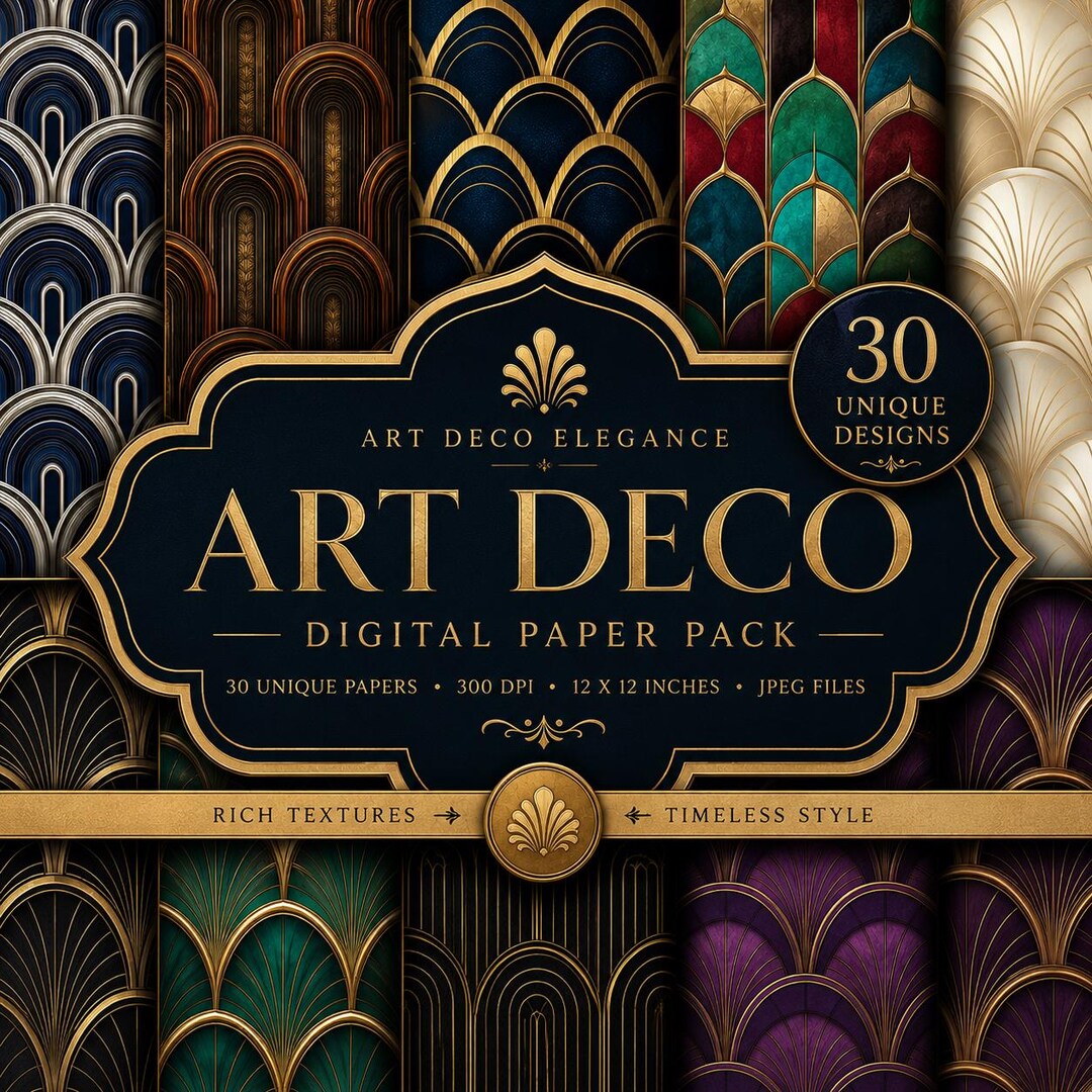 Art Deco Digital Paper Pack, Seamless Geometric Patterns, Luxury ...