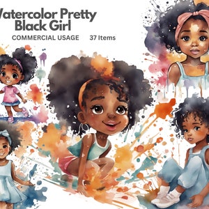 Watercolor Cute little black girl Clipart, watercolor clipart, instant download, digital prints, planner, Commercial Usage png