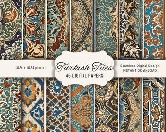 Abstract Turkish Tiles Digital Papers: Rustic Backgrounds (Digital Download)