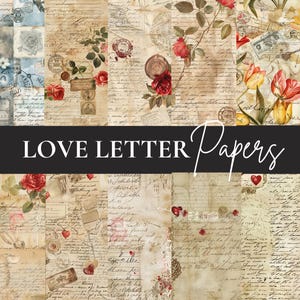 Love Letter Digital Papiere - 40 romantische Vintage Briefpapier, ästhetische Hintergründe und Ephemera für Scrapbooking, Journals und Handwerk