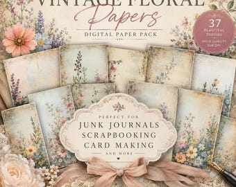 Vintage Floral Digital Paper Pack | Junk Journal, Scrapbook, Card Making (37 Designs)
