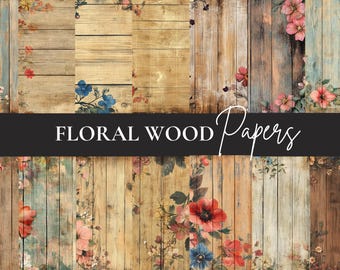 Floral Holz Digital Paper Pack: Rustikale Hintergründe (Instant Download)