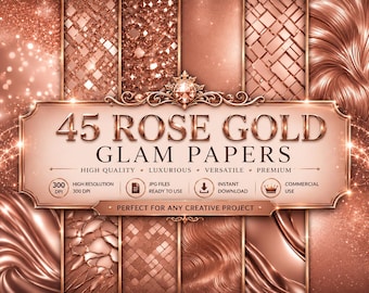 Rose Gold Textured Digital Paper: Glitter Diamante Backgrounds (Digital Download)