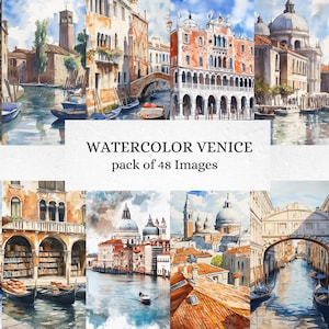 Venedig Kunst Bilder: Bunte Reise Digitales Papier (48 JPG Dateien) (Digitaler Download)