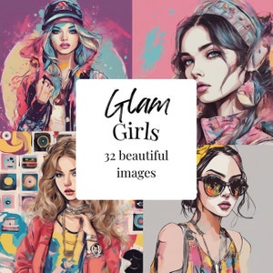 Carta digitale Fashion Girl - 32 immagini di ragazze glamour, carta digitale, pianificatori per download istantaneo, scrapbooking