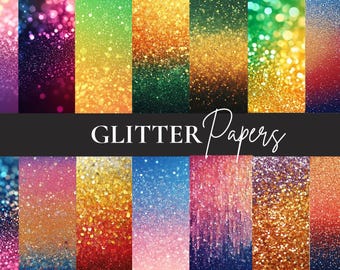 Op de afbeelding: Een verzameling van 16 digitale papieren met verschillende glittertexturen in verschillende kleuren, waaronder roze, blauw, groen, geel en oranje. De papieren zijn perfect om een ​​toets van glitter toe te voegen aan uw digitale projecten.