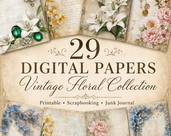 Vintage Writing Digital Paper 29 Aged Backgrounds with Decorative Elements Instant Download