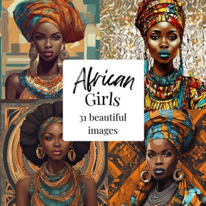 Carta digitale con ragazze alla moda africane - 31 immagini di ragazze glamour, carta digitale, planner con download istantaneo, scrapbooking