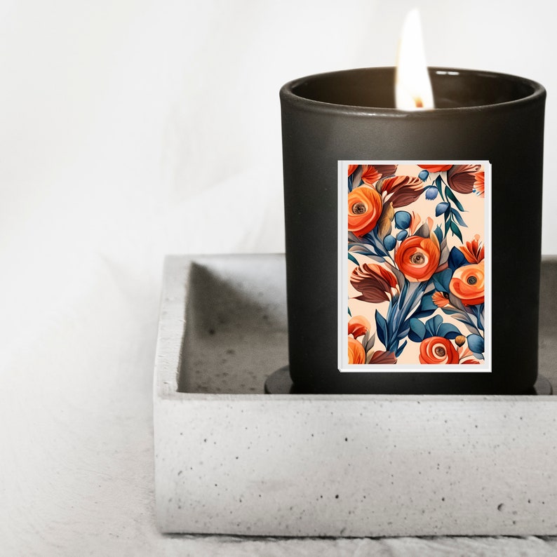 Burnt Orange Blue Flowers Floral Digital Paper Digital Etsy