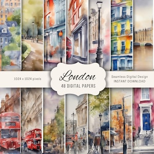 Bellissima Londra 48 carte digitali / Acquerello Londra / Immagini artistiche / Uso commerciale Diario di viaggio colorato Blog di viaggio