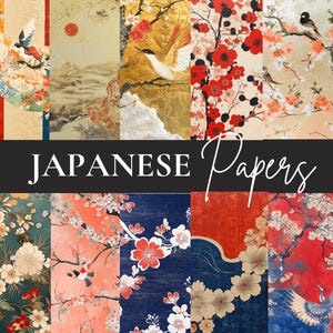 38 Japanese Digital Paper Pack | Sakura, Koi, Kimono, Wave Patterns | Oriental Aesthetic Scrapbook & Craft Backgrounds | Instant Download
