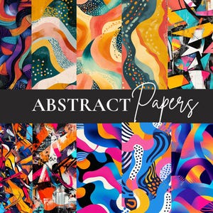 May include: A collection of colorful abstract paper designs. The papers feature a variety of patterns, including wavy lines, dots, and geometric shapes. The color palette includes shades of blue, orange, pink, and yellow. The text "ABSTRACT Papers" is displayed across the image.