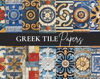 Greek Tile Digital Paper: Mediterranean Scrapbook Patterns (Instant Download)
