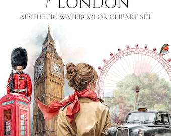 London Clipart Bundle: 70 UK Landmarks Watercolor PNGs (Digital Download)