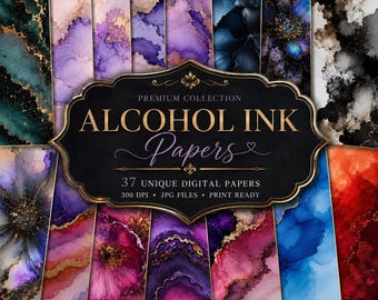 Alcohol Ink Digital Paper: Marble & Fluid Art Backgrounds (Instant Download)