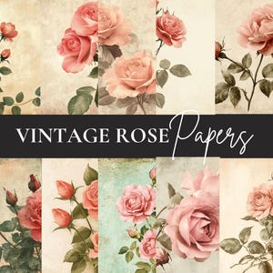 36 Rose Vintage Digitale Papiere | Antike florale Hintergründe, Shabby Chic, gealtertes Papier, Junk Journal, Scrapbook Printables
