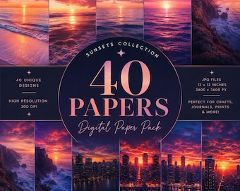 Sunset Digital Paper 40 Gradient and Sky-Inspired Backgrounds Instant Download