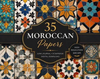35 Moroccan Tile Digital Papers: Boho Scrapbook Patterns (Instant Download)