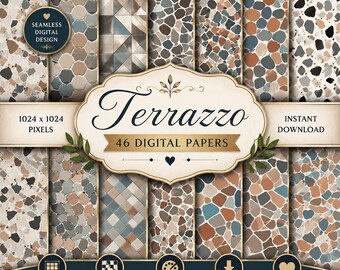 Terrazzo Digital Papers: Seamless Stone Textures (Digital Download)