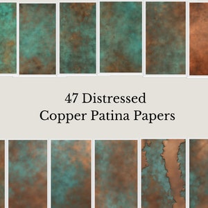 Copper and Patina Digital Paper - 47 Distressed Copper Blur Effect Textured Paper, Digital Paper, Instant Download, Grunge Teal and Bronze