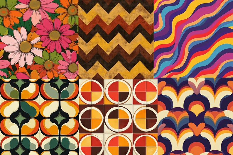 Retro 70s Digital Paper Pack: Mid-century Modern Patterns (instant ...