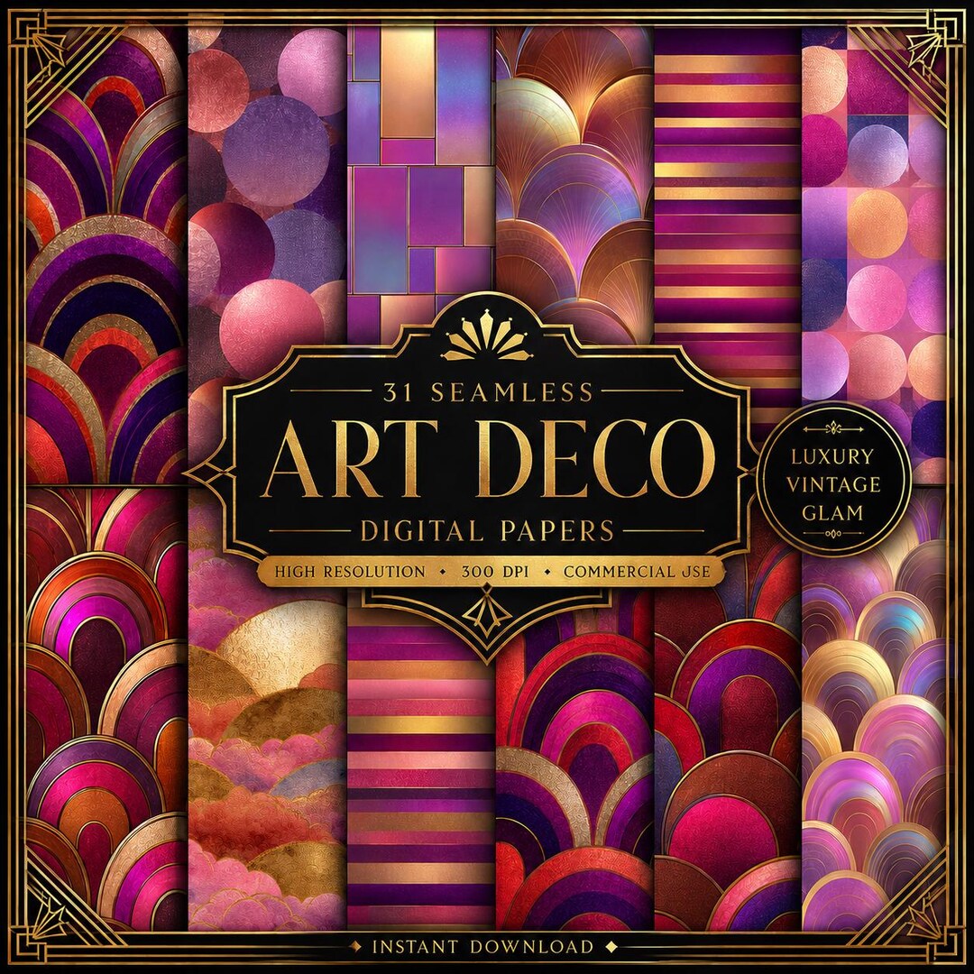 Art Deco Digital Paper Bundle, 31 Glam Retro Geometric Patterns ...