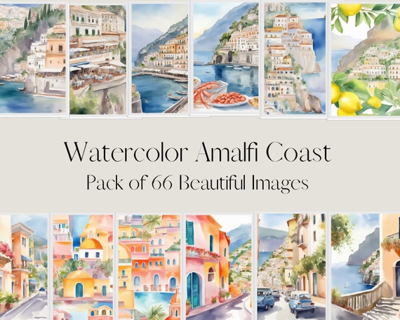 Amalfi Coast Art Images: Watercolor Travel Digital Papers (Digital Download)