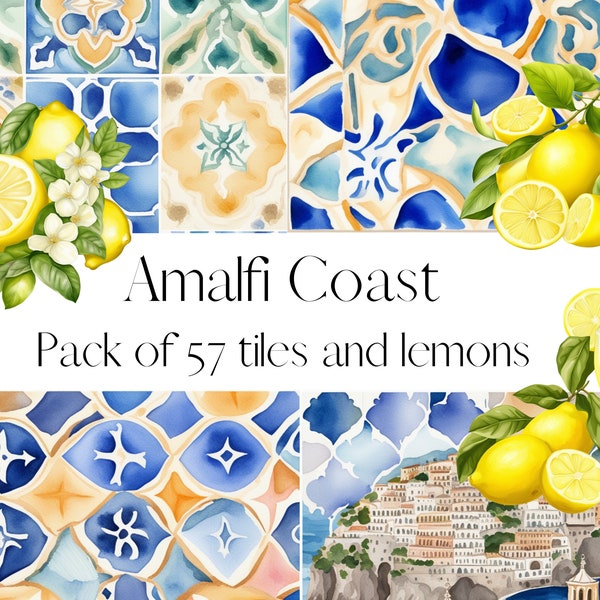 Beautiful Amalfi Coast 57 Digital Papers lemon clipart | Digital Download | Amalfi Coast |  Commercial Use Colorful Travel Blog Travel Diary