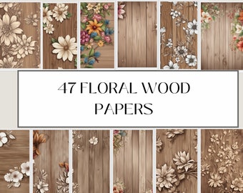 Bloemen houtstructuur Digitaal papier: 47 jpg-achtergronden (digitale download)