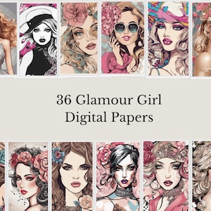 Carta digitale Fashion Girl - 36 immagini di ragazze glamour, carta digitale, pianificatori per download istantaneo, scrapbooking