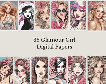 Fashion Girl digitaal papier - 36 Glamour Girl-afbeeldingen, digitaal papier, Instant Download Planners, Scrapbooking