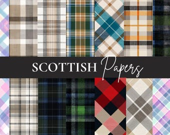 Scottish Plaid Digital Papers – 32 Seamless Tartan Backgrounds for Craft & Design