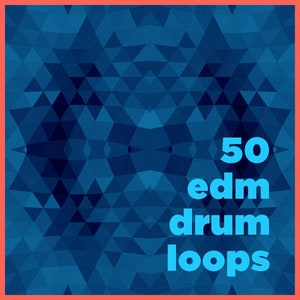 May include: A blue and black geometric pattern background with the text "50 edm drum loops" in light blue.
