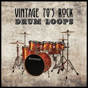 Puede incluir: Portada del álbum Vintage 70's Rock Drum Loops con una batería roja y un bombo Ludwig negro.