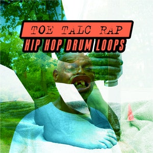 以下が含まれることがあります： 赤い枠と黒い枠で囲まれた「Toe Talc Rap Hip Hop Drum Loops」というテキストが書かれた、足のデジタルイラストです。