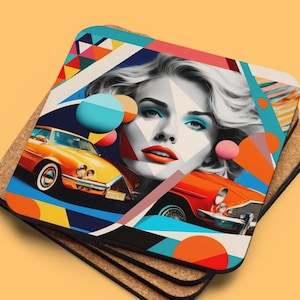 Popart glass coaster retro popart coaster for glasses 80s cars gift classic oldschool coaster cork