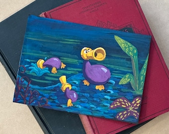 Original Acrylic Gouache Painting - Tulgey Woods Horn Ducks