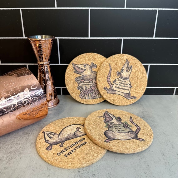 Awkward Possum Cork Coaster Set of 4