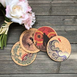 Japanese Animation Inspired Cork Coaster Set of 4