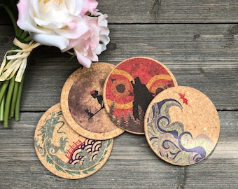 Japanese Animation Inspired Cork Coaster Set of 4