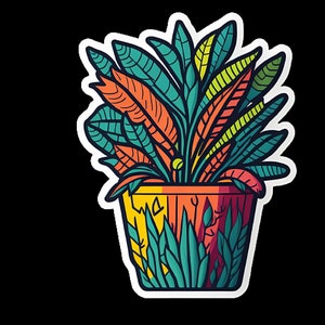 Multi coloured digital sticker of a plant Version 5