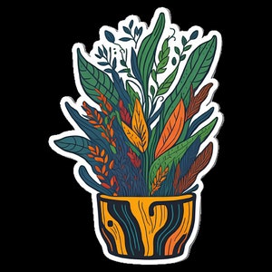 Multi coloured digital sticker of a plant (Version 2)