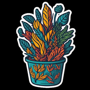 Multi coloured digital sticker of a plant (Version 4)