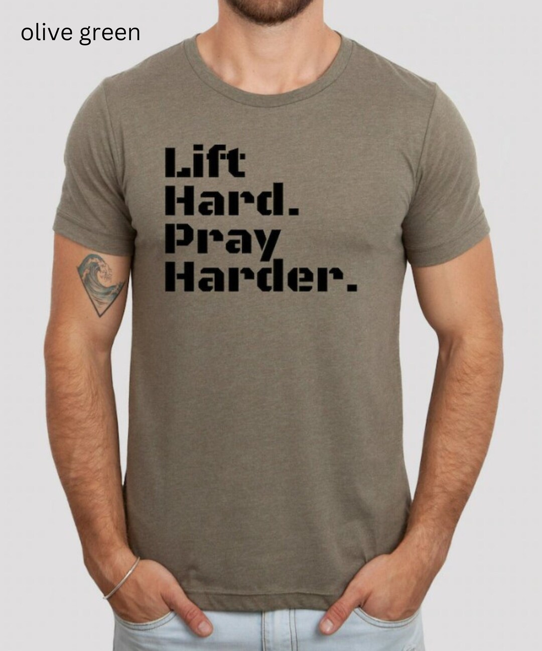 Men's 'lift Hard. Pray Harder' Gym Tshirt Quality Cotton Blend