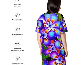 Tico Beach T-shirt dress, Abstract Floral Print T-shirt dress, T-Shirt Gift For Her, Fashion T-shirt Dress, Summer Wear